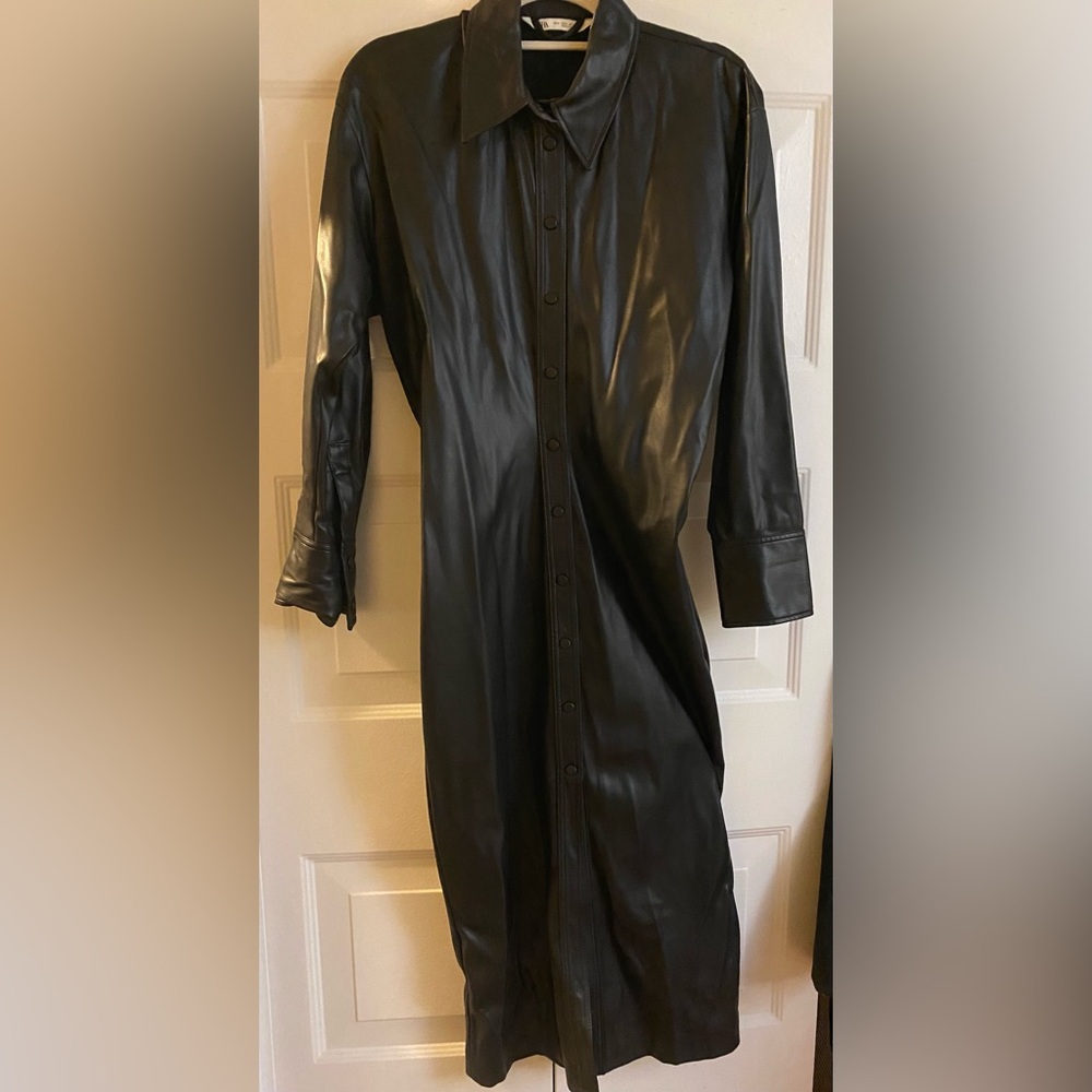 Black Leather Button-Up Dress
